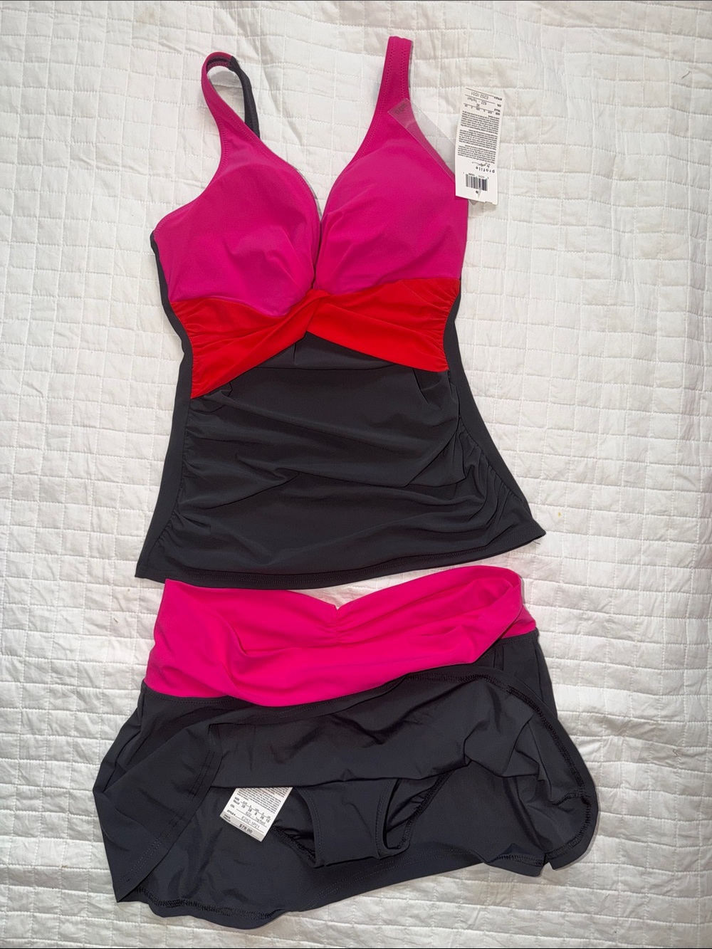 Profile By Gottex Colorblock Tankini Set in Hot Pink, Red & Black